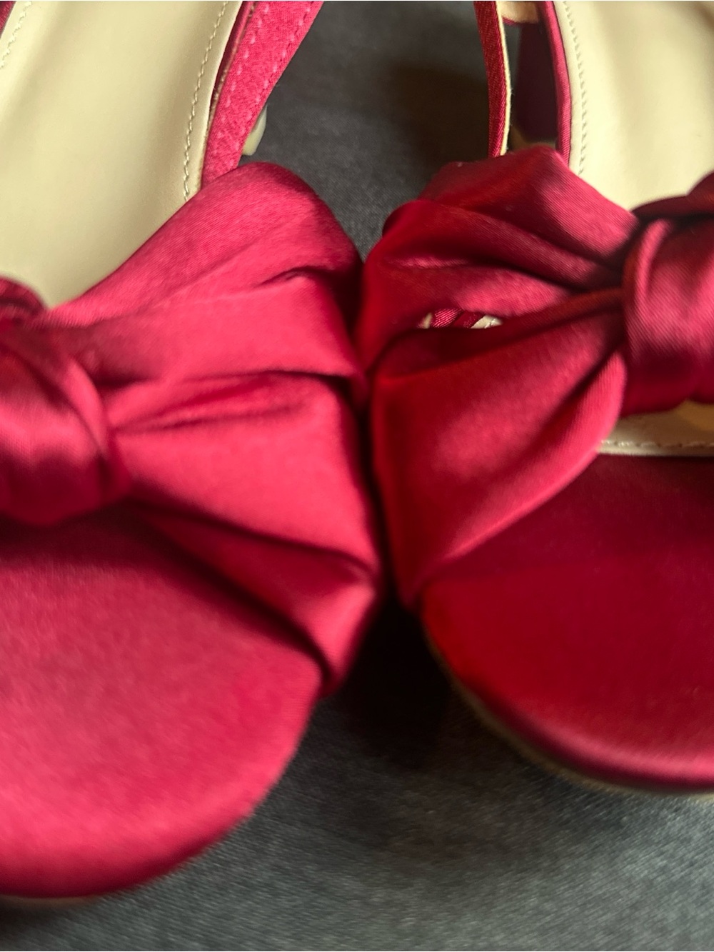 Fuchsia Satin Knot Slingback Heels Size 7.5 Open Toe Dress Shoes - Picture 6 of 6